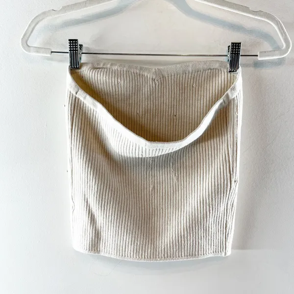 Aerie Pearl Ribbed Strapless Tube Top Tank Cream Tan Large - Image 4