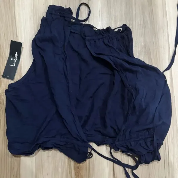 NEW Lulus Navy Blue Tie Back Peplum Tank Top Women’s Small - Image 3