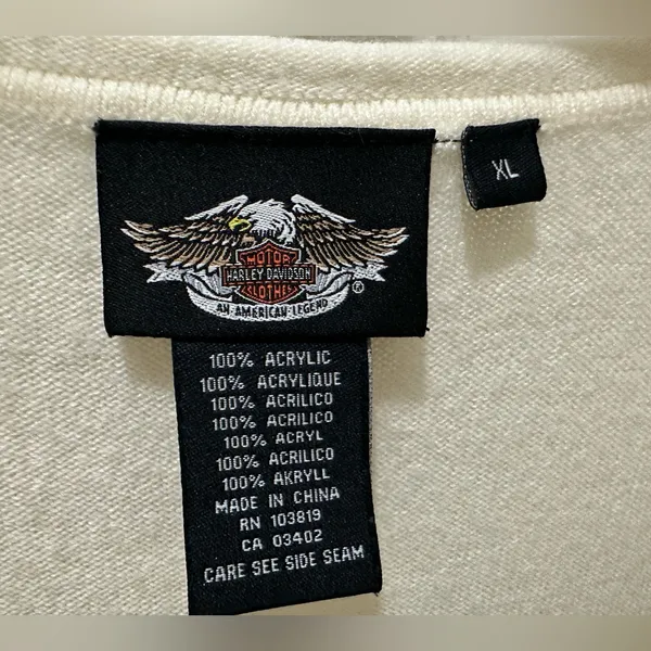 Harley Davidson Sweater cream Scrolled Fleur De Lis Size XL - Image 5
