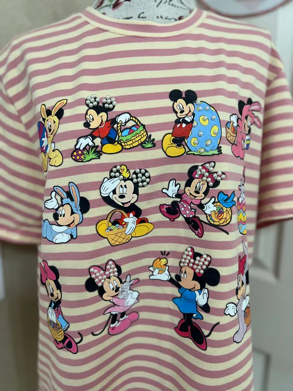 Disney Easter Characters Striped Pearl T-Shirt Pastel Size L NWOT - Image 3