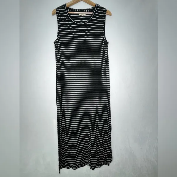 Madewell Women Black White Stripe Midi Stretch Tank Dress Sz XS Viscose Coastal - Image 2
