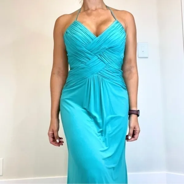 Alice+Olívia Turquoise Rouched gown Dress - Image 3