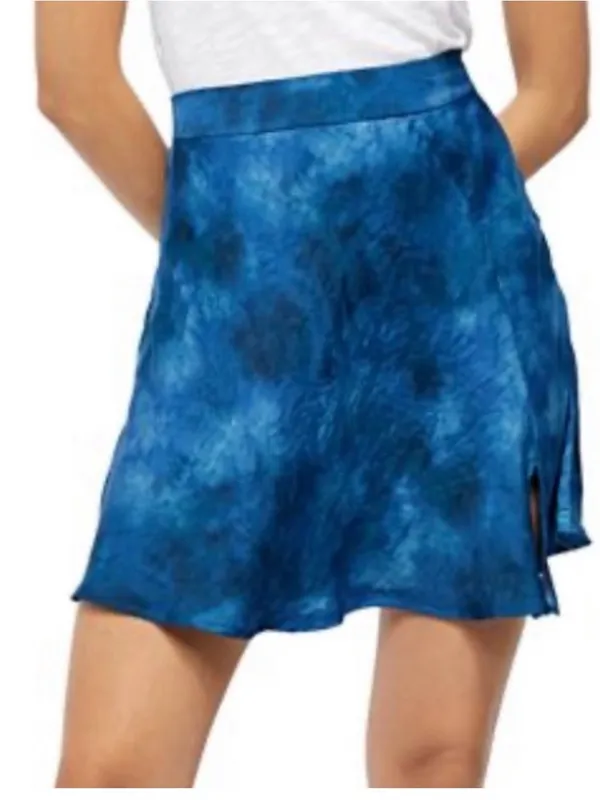 Free People Martine Blue Tie-Dye Flirty Mini Skirt with Front Slit Boho - Size 8 - Image 2