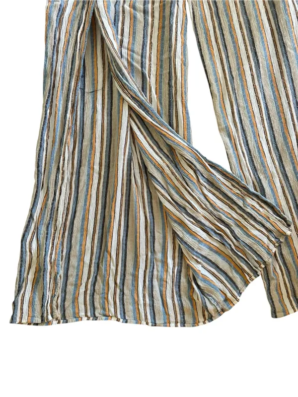 Angie Wide Leg Striped Palazzo Pant Sz L High Leg Splits Gauze Breezy Costal - Image 3