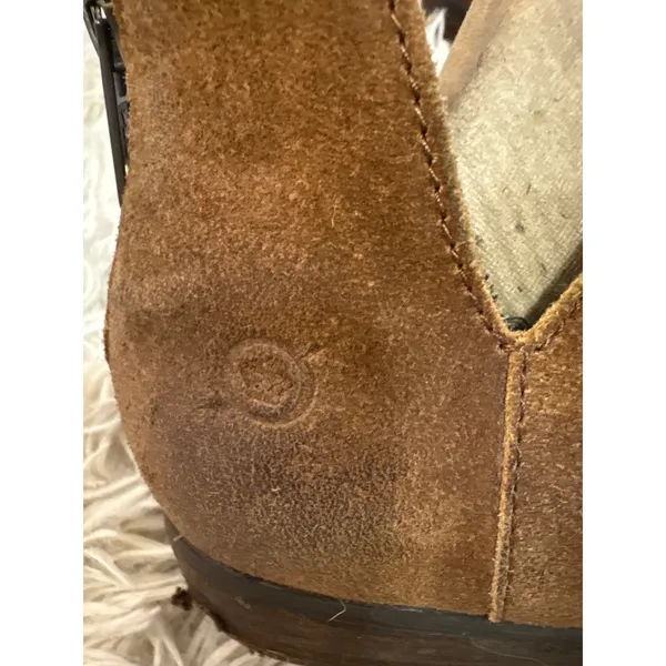 BORN Brown Suede Ankle Boots‎ Women Side Zip Cutout Heel Comfort Low Heel - Image 5