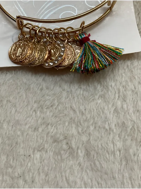 Chloe Gold-Tone Charm Bangle with Multicolor Tassel - Image 2