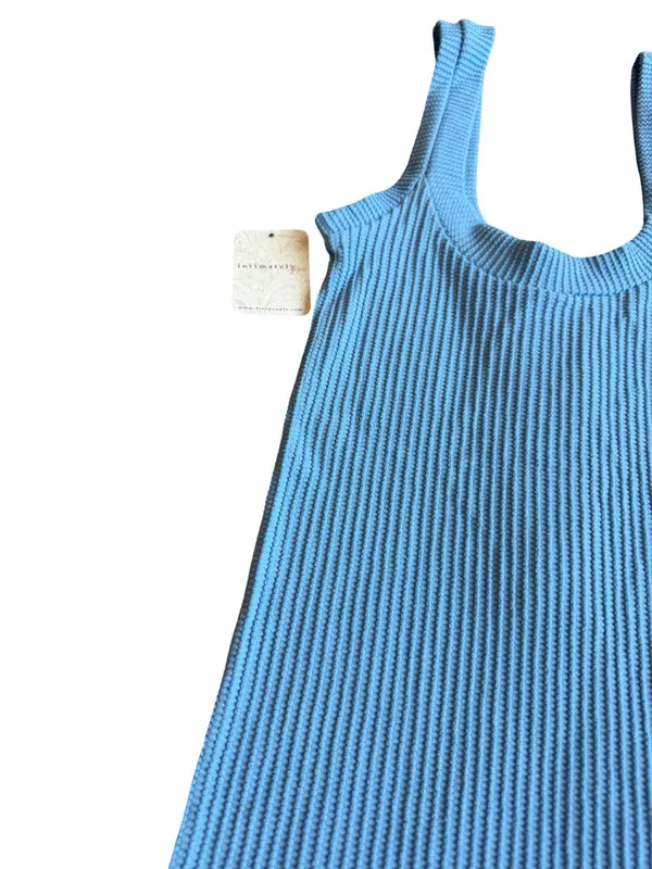 Intimately Free People Blue Henley Tank Top Stretchy Textured Fitted Medium NWT - Image 10