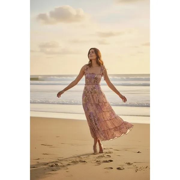 Zimmermann Violet Tiered Floral Midi‎ Sun Dress Smocked Size 1 US M - Image 7