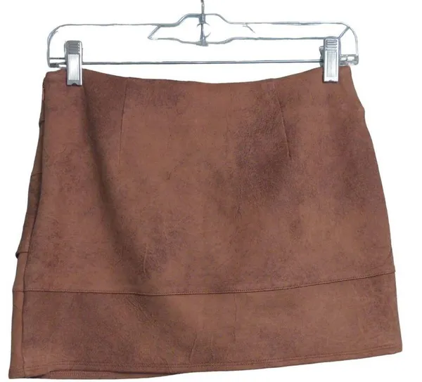Free People Straight Skirt Women's 4 Brown Solid Mini Tiered Vegan Leather - Image 4