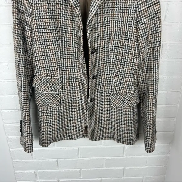 Zara Wool Blend Brown Houndstooth Knit Blazer Jacket Size XS - Image 5