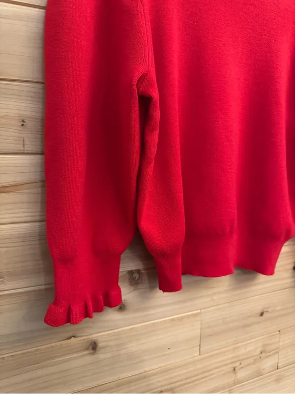NWT Madewell Medium Red Merino Wool Ruffle Mockneck Crop Sweater Holidays Cozy - Image 4