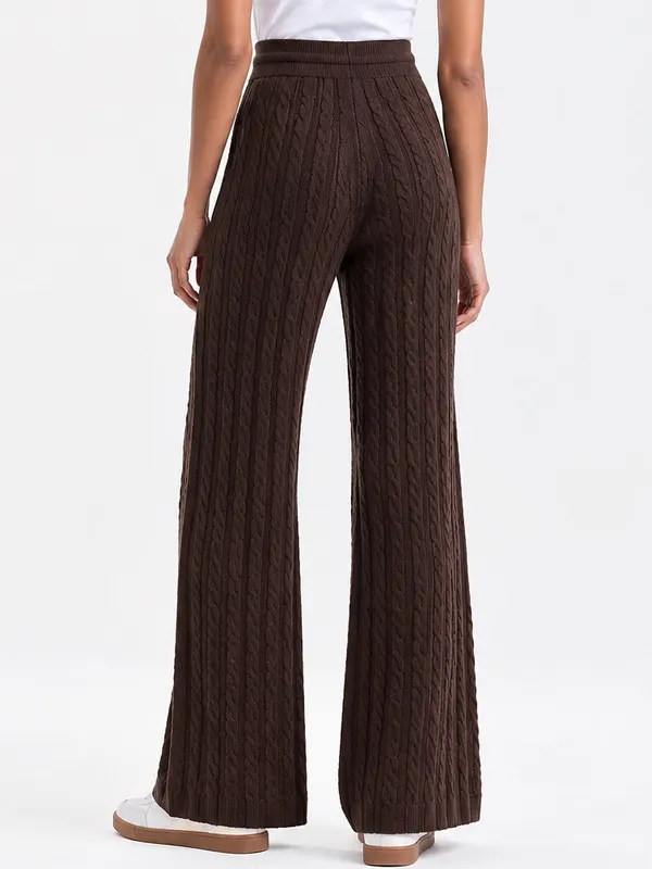 Charter Club Brown Cable-Knit Pull-On Wide Leg Pants Size Large - Image 2