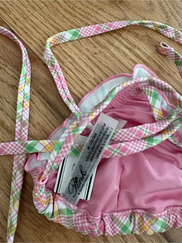 Frankie's Bikinis Pink Plaid Triangle String Bikini - Image 3