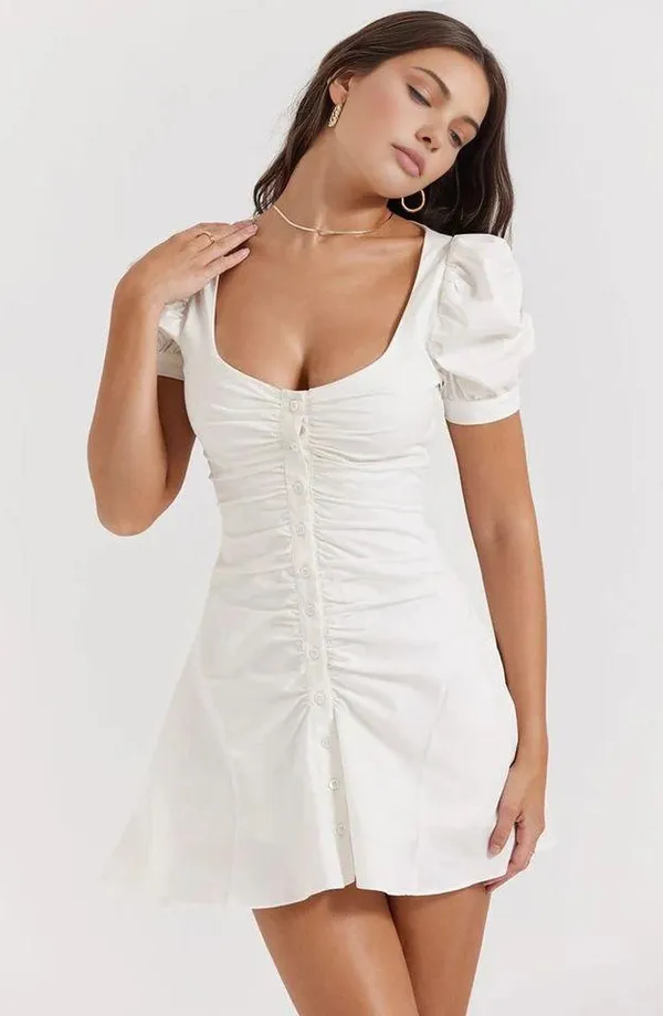 Commense White Puff Sleeve Short Shirt Dress - Image 2