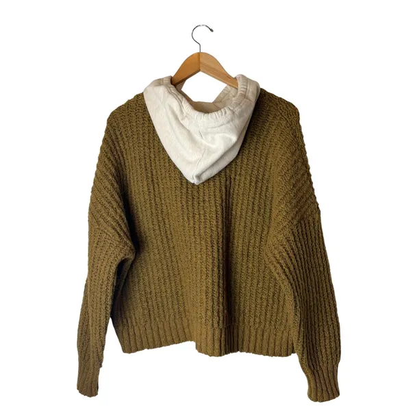 Aerie OFFLINE Sweater Hoodie Women‎ Large Brown Ribbed Knit Pullover Cozy Comfy - Image 3