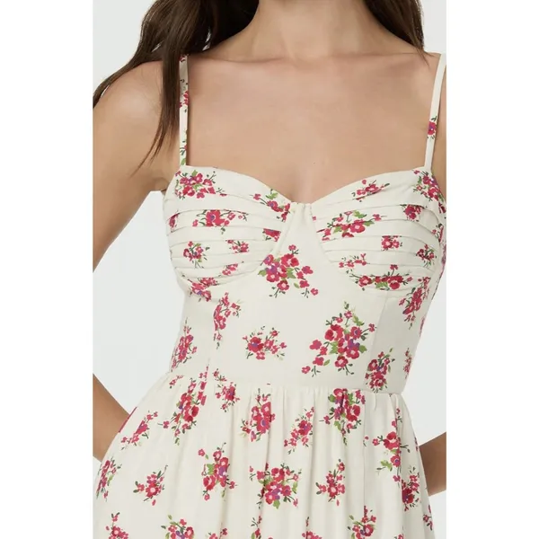 ASTR The Label Ivory Pink Red Floral Pleated Sweetheart Midi Dress Strappy M - Image 2