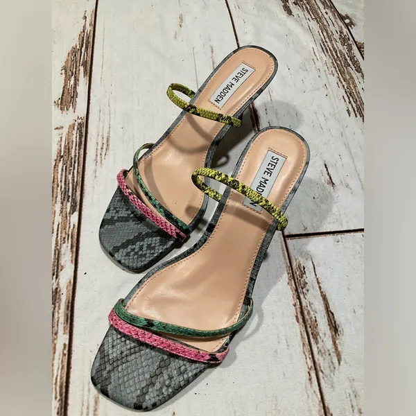 Nwot Steve Madden Loft‎ Slide Sandals Multi Snake Print - Image 8
