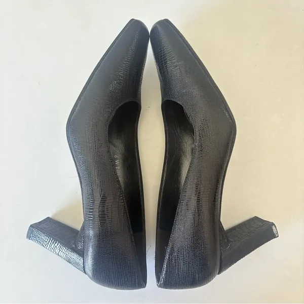 Stuart Weitzman Black Leather Pumps Mid Heels Square Toe Women's Size 7 B - Image 9