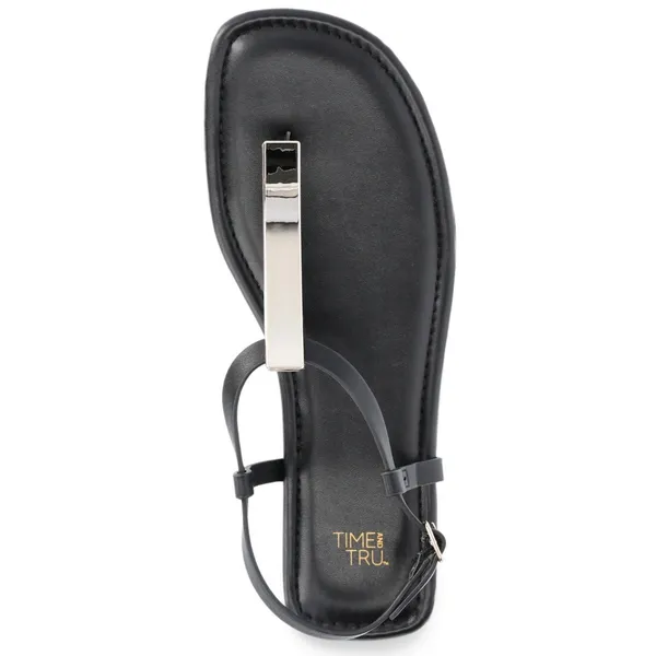 Time and Tru Womens Hardware T-Strap Flat Sandals Black Gold NWT Size 10 EU 41 - Image 4