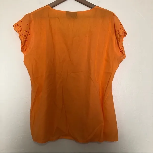 Ruby n Style Orange Cotton Cutout Embroidery Beaded Cap Short Sleeve Blouse - Image 9