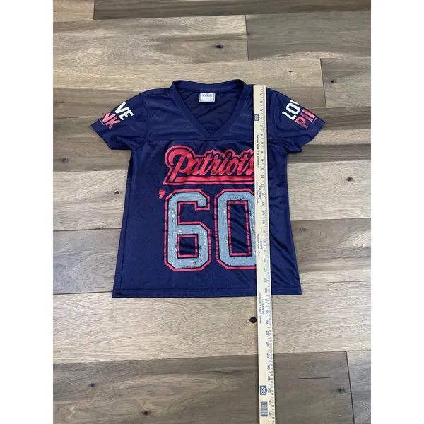 Victoria’s Secret PINK Patriots Jersey Size S Navy Sequin Logo Short Sleeve - Image 3
