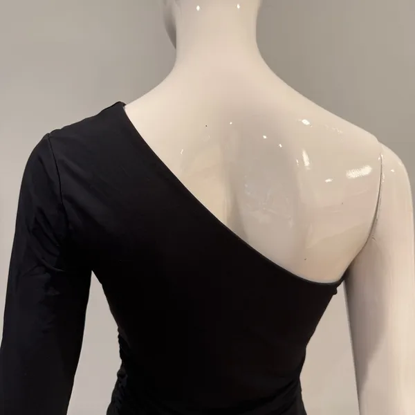 Abercrombie Long-Sleeve Slinky Jersey Asymmetrical Ruched Top - Black - Image 8