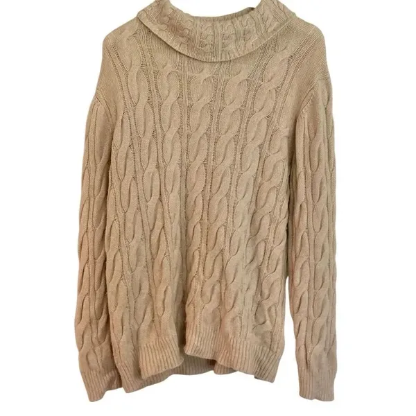 L.L. Bean wool ivory cableknit turtleneck sweater xl petite - Image 2