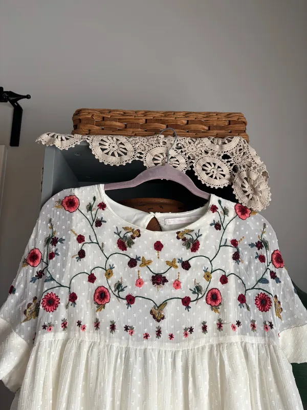 zara swiss dot & embroidered flower romper dress - Image 2