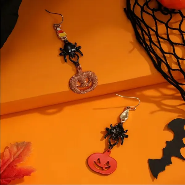 Halloween Decoration Pumpkin Dark‎ Spider Design Dangle Earrings Zinc Alloy Faux - Image 5