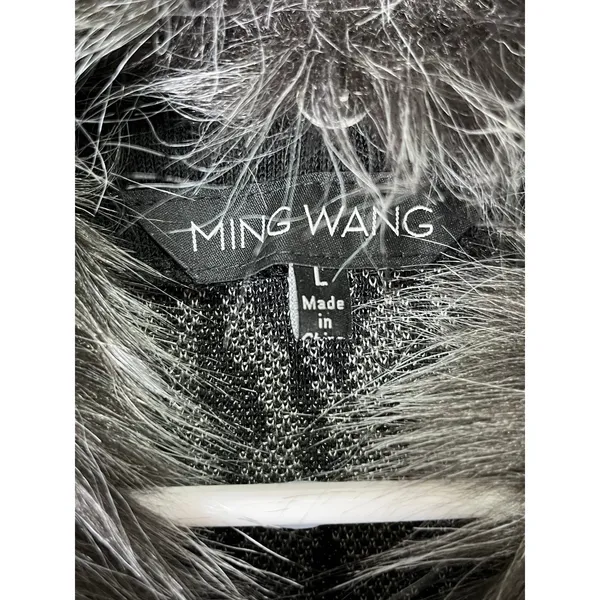 Ming Wang L Black Gray Animal Print Faux Fur Collar Statement Jacket Y2K Baddie - Image 5