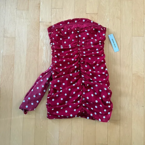 Princess Polly Karlena strapless red and white polka dot mesh dress with ruched detail - Image 3