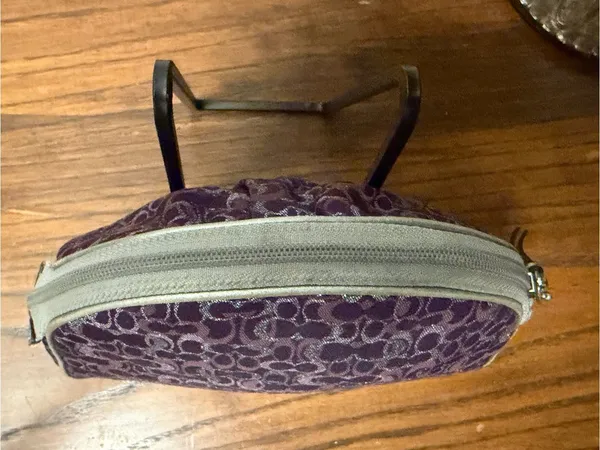 coach Purple Jacquard Cosmetic Case with Metallic Accents Coach charm added - Image 6