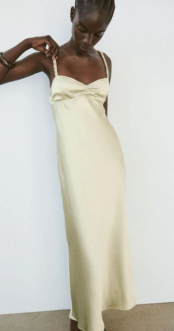 Dress Lime Green Satin Effect Maxi Midi Wedding Party Date Coctail - Image 3