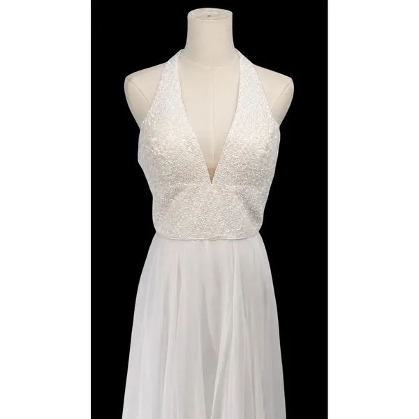 Sherri Hill 51640‎ Ivory Sequin Halter Chiffon Gown Size 8 NWT Retail $480 - Image 5