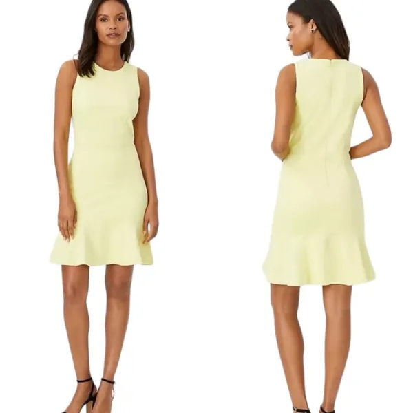 Ann Taylor Sheath Dress Flounce Hem Sleeveless Yellow Pique Knit Women’s Size 12 - Image 12