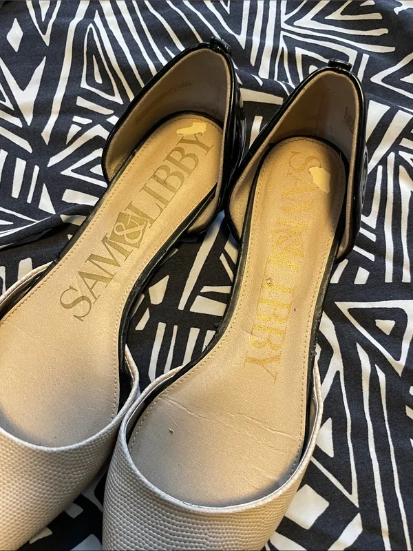 Sam & Libby Beige Pointed-Toe D'Orsay Flats with Black Heel - Image 3
