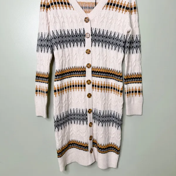 NWT Lucky Brand Fair Isle Nordic Stripe Button Front Sweater Dress Cream Large - Image 5
