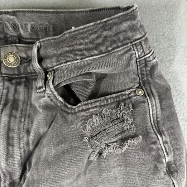 American Eagle 90s Boyfriend Jeans Womens 8 Faded Black High Rise Distressed - Image 5