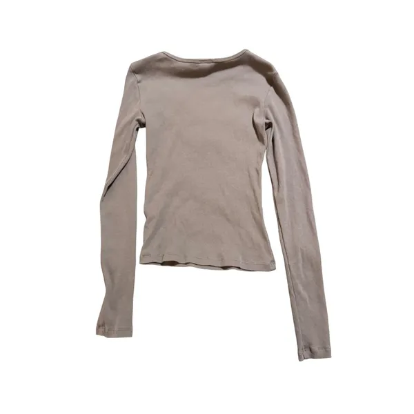 NWOT H&M Size XS Y2K Long Sleeve‎ Ribbed Brown Round Neck Cotton Stretch Causal - Image 6