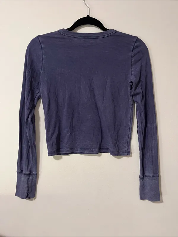 AERIE Vintage Wash Navy Cotton Crewneck Long Sleeve Tee Women’s Top Sz S EUC - Image 3