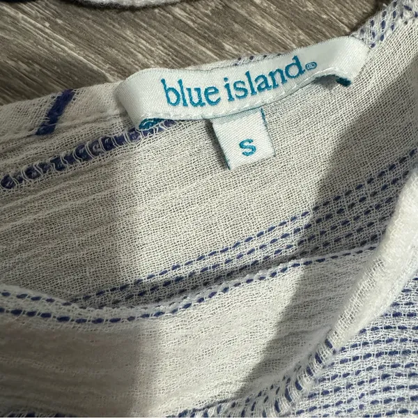 Blue Island‎ Women Boho Swim Cover Up Blue/White/Stripe Long Bell Sleeve Sz S - Image 12