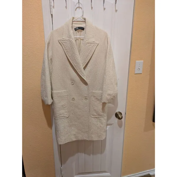 Zara Soft Cream Ladies Double Breasted Coat Size XS - Image 2