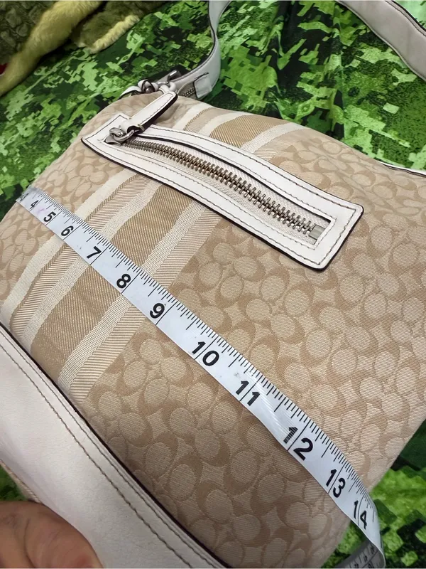 Coach Beige Signature Stripe Crossbody Bag - Image 12