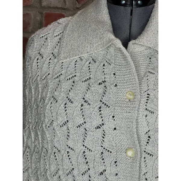 Sherry Gale crocheted sweater cape gray silver metallic 1950s - Image 2