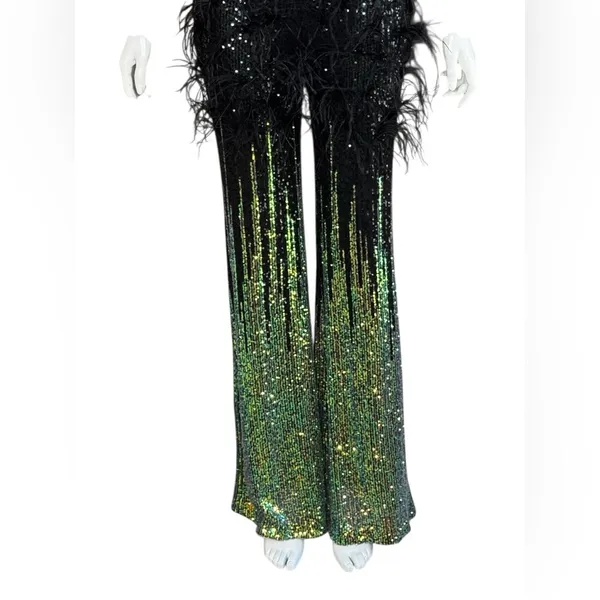 Unbranded Elegant Sequined/Feathered Black and Green Women's Jumpsuit G#8 - Image 3