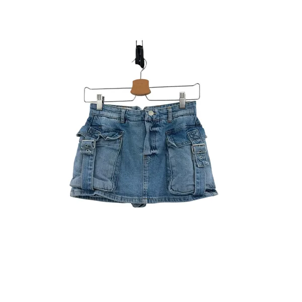 Free‎ People Denim Cargo Mini Skort Utility Pocket Buckle Blue Size 25 - Image 3