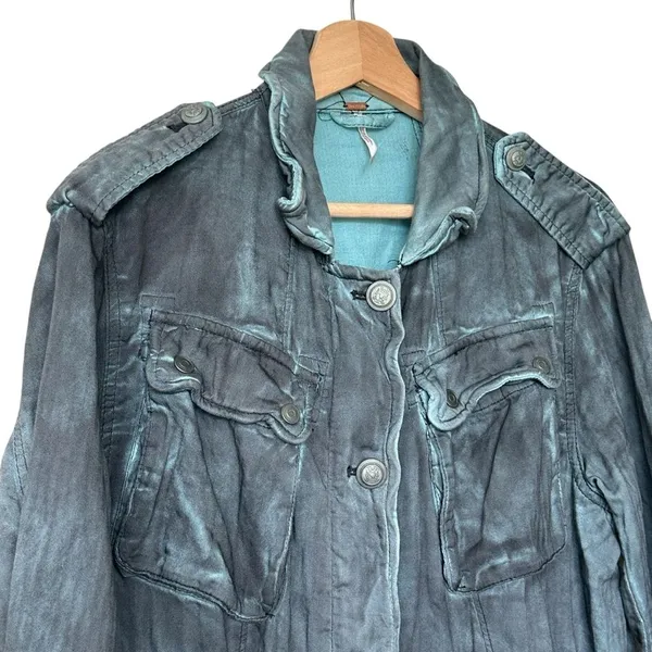 Free People Double Cloth Jacket Military Drawstring distressed tie dyed Size S - Image 7