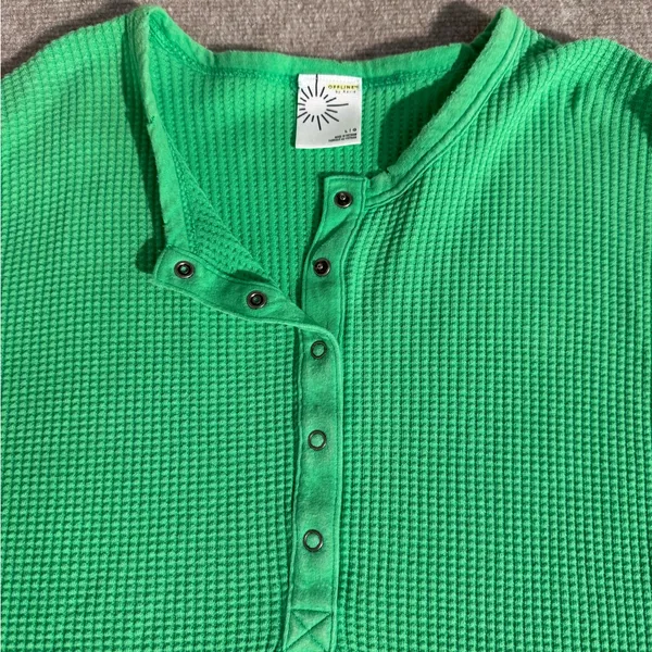 Offline by Aerie NWOT Green Oversized Long Sleeve Waffle Knit Henley Tunic - L - Image 7