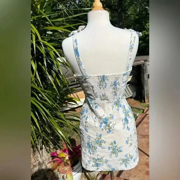 Anthropologie $160 Blue Flower Mini Dress Blue Floral Cottagecore Boho Bohemian‎ - Image 4