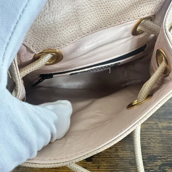 Gianni Versace Vintage Backpack Bag Womens Mini Beige Leather Italy Medusa Gold - Image 3